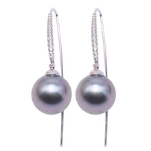 Load image into Gallery viewer, 10mm Black Tahitian South Sea Cultured Pearl Earrings, Tahitian Pearl Earrings, Elegant Earrings, Formal Earrings, Anniversary gift, Birthday gift, Wedding gift, 100sterling.com, Luxury pearl earrings, Black Tahitian Earrings
