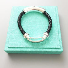 Load image into Gallery viewer, Sterling Silver & Leather Braid Onofrio Street Bracelet