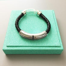 Load image into Gallery viewer, Sterling Silver & Leather Braid Onofrio Street Bracelet