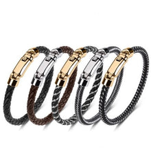 Load image into Gallery viewer, Braided Genuine Leather Bracelet Men with Stainless Steel Buckle Closure. 100Sterling.com
