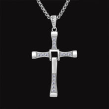 Load image into Gallery viewer, Sterling Silver & White Zircon Cross Pendent with Box Chain Necklace