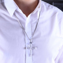 Load image into Gallery viewer, Sterling Silver & White Zircon Cross Pendent with Box Chain Necklace