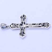 Load image into Gallery viewer, Sterling Silver Cross Pendant with Black Leather Rope Necklace