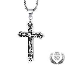 Load image into Gallery viewer, Sterling Silver Cross Pendant with Black Leather Rope Necklace