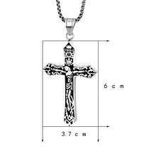 Load image into Gallery viewer, Sterling Silver Cross Pendant with Black Leather Rope Necklace