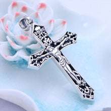 Load image into Gallery viewer, Sterling Silver Cross Pendant with Black Leather Rope Necklace