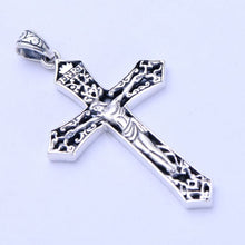 Load image into Gallery viewer, Sterling Silver Cross Pendant with Black Leather Rope Necklace