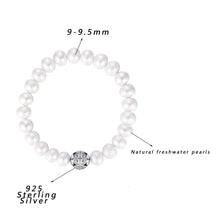Load image into Gallery viewer, 9-9.5mm Freshwater Pearl & Solid 925 Sterling Silver Bead Bracelet, ELASTIC Pearl Bracelet, Freshwater Pearl Bracelet, Wedding Jewelry, Bridal Jewelry, Bridal Pearls, Wedding Pearls, Pearl Bracelet, 9.5mm Pearl Bracelet, 9mm Pearl Bracelet, Freshwater Pearl Bracelet, Large Pearls, Freshwater pearls, Classic Pearl Bracelet, 100Sterling.com, Wedding Jewelry, Anniversary pearls, Evening Pearls, Daytime Pearls, Fashion Pearls, White Pearls, White Pearl Bracelet, Sterling Silver Bead Pearls