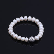 Load image into Gallery viewer, 9-9.5mm Freshwater Pearl & Solid 925 Sterling Silver Bead Bracelet, ELASTIC Pearl Bracelet, Freshwater Pearl Bracelet, Wedding Jewelry, Bridal Jewelry, Bridal Pearls, Wedding Pearls, Pearl Bracelet, 9.5mm Pearl Bracelet, 9mm Pearl Bracelet, Freshwater Pearl Bracelet, Large Pearls, Freshwater pearls, Classic Pearl Bracelet, 100Sterling.com, Wedding Jewelry, Anniversary pearls, Evening Pearls, Daytime Pearls, Fashion Pearls, White Pearls, White Pearl Bracelet, Sterling Silver Bead Pearls