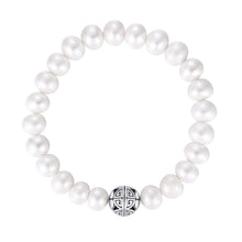 Load image into Gallery viewer, 9-9.5mm Freshwater Pearl & Solid 925 Sterling Silver Bead Bracelet, ELASTIC Pearl Bracelet, Freshwater Pearl Bracelet, Wedding Jewelry, Bridal Jewelry, Bridal Pearls, Wedding Pearls, Pearl Bracelet, 9.5mm Pearl Bracelet, 9mm Pearl Bracelet, Freshwater Pearl Bracelet, Large Pearls, Freshwater pearls, Classic Pearl Bracelet, 100Sterling.com, Wedding Jewelry, Anniversary pearls, Evening Pearls, Daytime Pearls, Fashion Pearls, White Pearls, White Pearl Bracelet, Sterling Silver Bead Pearls