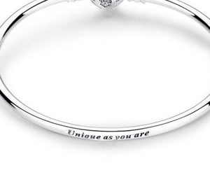 Sterling Silver Bangle Bracelet with Cubic Zirconia Snowflake