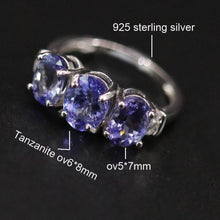 Load image into Gallery viewer, Genuine Three Stone Tanzanite Ring with a Sterling Silver Setting