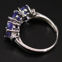 Load image into Gallery viewer, Genuine Three Stone Tanzanite Ring with a Sterling Silver Setting