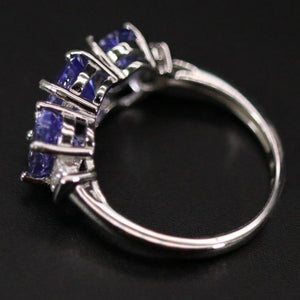 Genuine Three Stone Tanzanite Ring with a Sterling Silver Setting