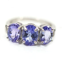 Load image into Gallery viewer, Genuine Three Stone Tanzanite Ring with a Sterling Silver Setting