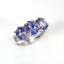 Load image into Gallery viewer, Genuine Three Stone Tanzanite Ring with a Sterling Silver Setting