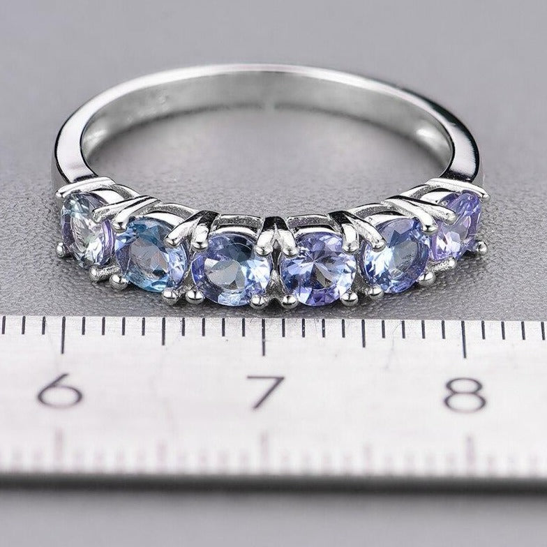 Six Stone Genuine Tanzanite Ring in a Sterling Silver Setting