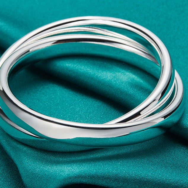 Sterling Silver Double Circle Bangle Bracelet – Sterling