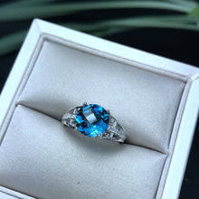 Load image into Gallery viewer, Bailee 2.04 Carat Round Blue Topaz &amp; CZ Sterling Silver Ring, Blue Topaz, Blue Topaz Ring, Blue Topaz Birthstone, Blue Topaz Birthstone Ring, Blue Topaz and Sterling Silver, Birthday Ring, December Birthstone, December Birthstone Ring, 100Sterling.com