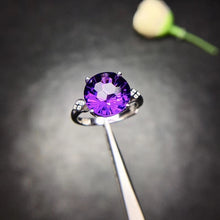 Load image into Gallery viewer, Aurora Sterling Silver 3.9 Carat Amethyst Solitaire Ring, Amethyst Ring, Sterling Silver Amethyst Ring, Amethyst, February Birthstone, February Birthstone Ring, Amethyst Birthstone Ring, Gemstone Ring Amethyst Gemstone Ring, 100Sterling.com
