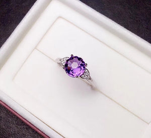 Andrea Sterling Silver 2 Carat Amethyst Solitaire Ring with Cubic Zirconia Accents