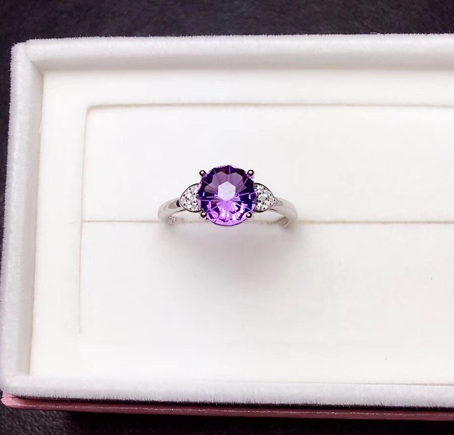 Andrea Sterling Silver 2 Carat Amethyst Solitaire Ring with Cubic