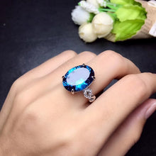Load image into Gallery viewer, Bianca Sterling Silver Radiant 10 Carat Blue Topaz and CZ Ring, Blue Topaz, Blue Topaz Ring, Blue Topaz Birthstone, Blue Topaz Birthstone Ring, Blue Topaz and Sterling Silver, Birthday Ring, December Birthstone, December Birthstone Ring, 100Sterling.com