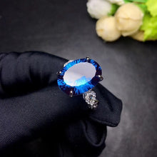 Load image into Gallery viewer, Bianca Sterling Silver Radiant 10 Carat Blue Topaz and CZ Ring, Blue Topaz, Blue Topaz Ring, Blue Topaz Birthstone, Blue Topaz Birthstone Ring, Blue Topaz and Sterling Silver, Birthday Ring, December Birthstone, December Birthstone Ring, 100Sterling.com