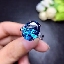 Load image into Gallery viewer, Bianca Sterling Silver Radiant 10 Carat Blue Topaz and CZ Ring, Blue Topaz, Blue Topaz Ring, Blue Topaz Birthstone, Blue Topaz Birthstone Ring, Blue Topaz and Sterling Silver, Birthday Ring, December Birthstone, December Birthstone Ring, 100Sterling.com