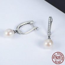 Load image into Gallery viewer, Dangling Freshwater Pearl Sterling Silver & Cubic Zirconia Earrings
