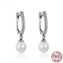 Load image into Gallery viewer, Dangling Freshwater Pearl Sterling Silver & Cubic Zirconia Earrings