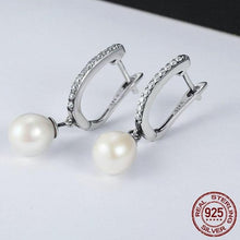 Load image into Gallery viewer, Dangling Freshwater Pearl Sterling Silver & Cubic Zirconia Earrings