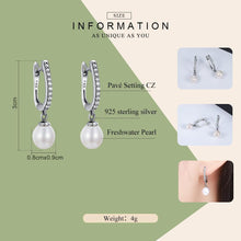 Load image into Gallery viewer, Dangling Freshwater Pearl Sterling Silver & Cubic Zirconia Earrings