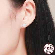 Load image into Gallery viewer, Sterling Silver Round Freshwater Pearl  & Cubic Zirconia Stud Earrings