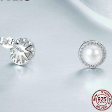 Load image into Gallery viewer, Sterling Silver Round Freshwater Pearl  & Cubic Zirconia Stud Earrings