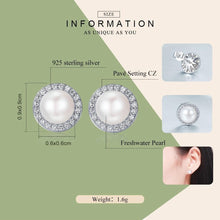 Load image into Gallery viewer, Sterling Silver Round Freshwater Pearl  & Cubic Zirconia Stud Earrings