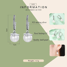 Load image into Gallery viewer, Dangling CZ & Sterling Silver Shell Pearl Earrings