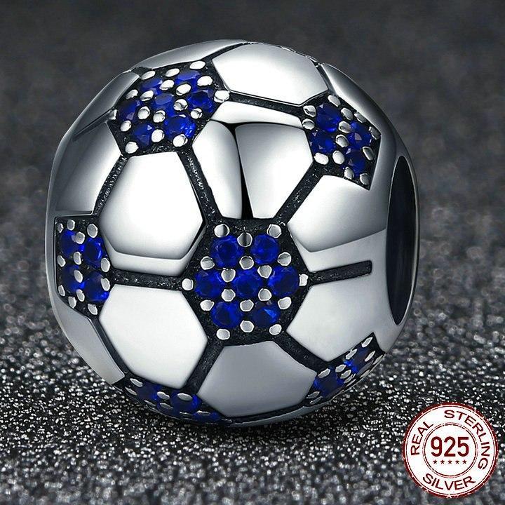 Sterling Silver & Blue Cubic Zirconia Soccer Ball Bead – 100Sterling