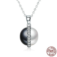 Load image into Gallery viewer, Sterling Silver Black &amp; White Pearl Pendant Necklace