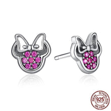 Load image into Gallery viewer, Sterling Silver Mini's Silhouette with Bow CZ Stud Earrings
