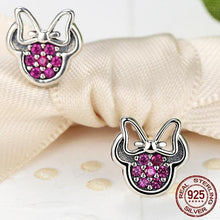 Load image into Gallery viewer, Sterling Silver Mini's Silhouette with Bow CZ Stud Earrings