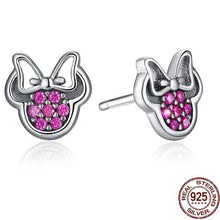 Load image into Gallery viewer, Sterling Silver Mini's Silhouette with Bow CZ Stud Earrings