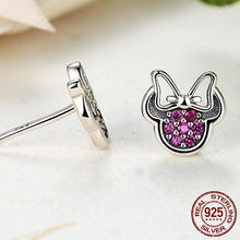 Load image into Gallery viewer, Sterling Silver Mini's Silhouette with Bow CZ Stud Earrings