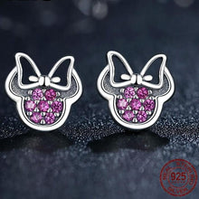 Load image into Gallery viewer, Sterling Silver Mini's Silhouette with Bow CZ Stud Earrings