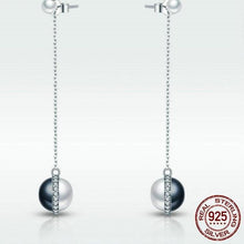 Load image into Gallery viewer, Sterling Silver Black & White Pearl Drop Earrings