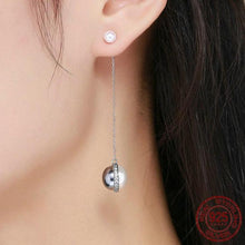 Load image into Gallery viewer, Sterling Silver Black & White Pearl Drop Earrings