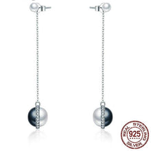 Load image into Gallery viewer, Sterling Silver Black & White Pearl Drop Earrings