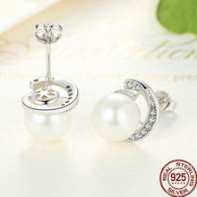 Load image into Gallery viewer, Sterling Silver Spiral CZ and Shell Pearl Earrings