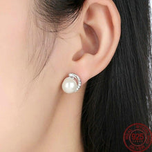 Load image into Gallery viewer, Sterling Silver Spiral CZ and Shell Pearl Earrings