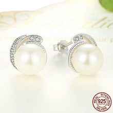 Load image into Gallery viewer, Sterling Silver Spiral CZ and Shell Pearl Earrings